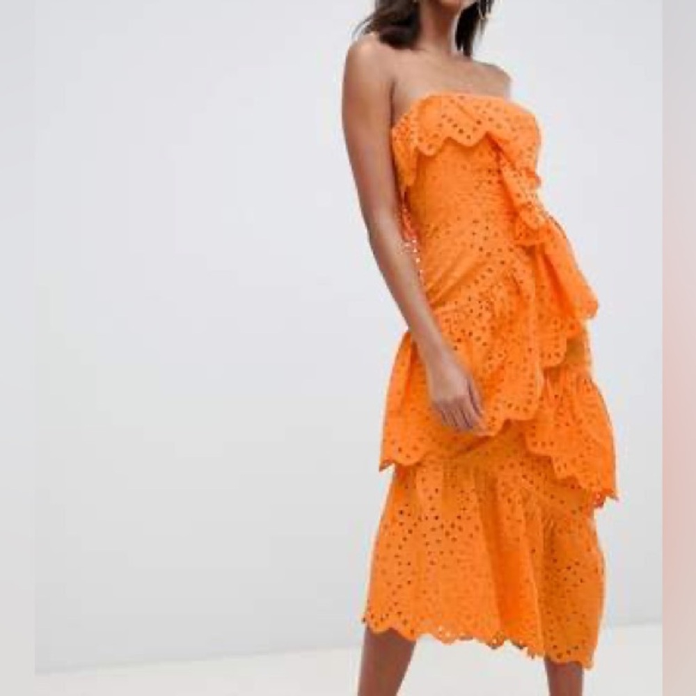 ASOS Strapless Orange Eyelet Dress